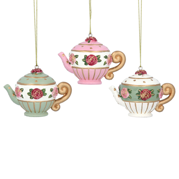 Gisela Graham Rose Ball Resin Teapot Decoration