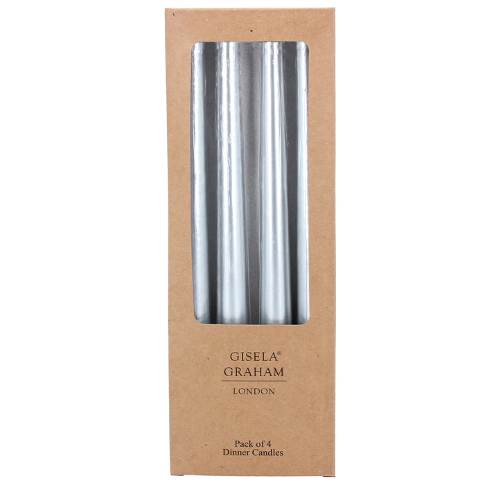 Gisela Graham Silver Taper Dinner Candle Box of 4