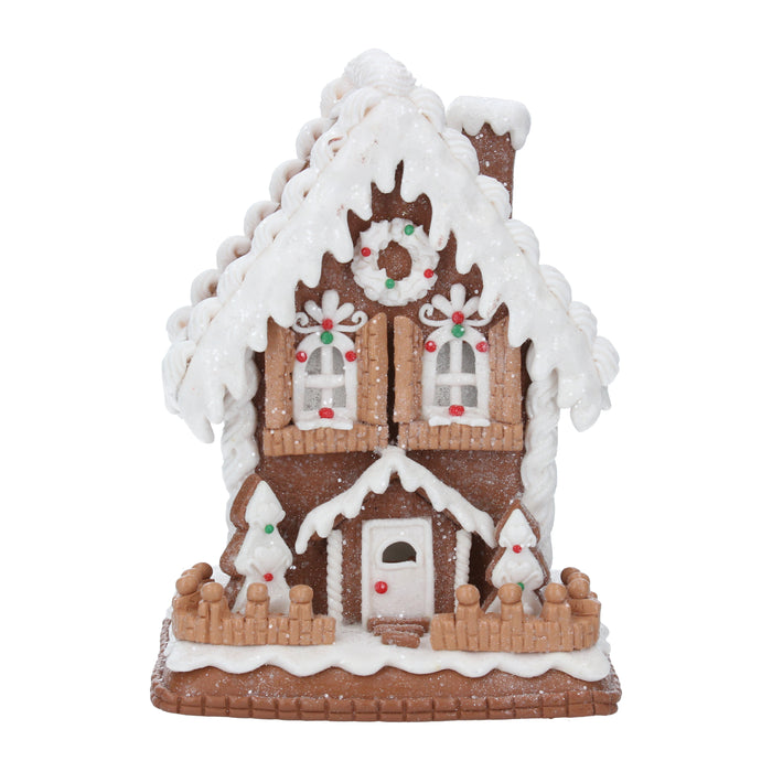 Gisela Graham LED White Iced Gingerbread House Resin Ornament