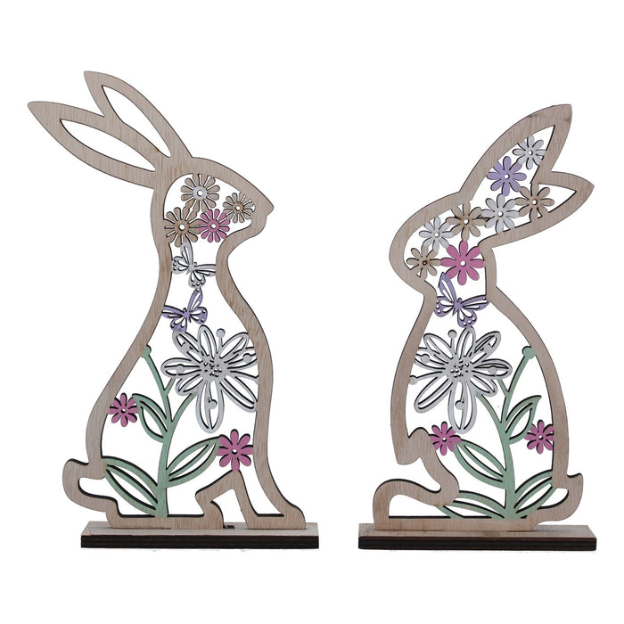 Gisela Graham Wooden Fretwork Floral Bunny Ornament