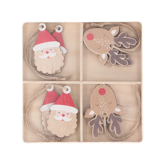 Gisela Graham Wooden Santa/Reindeer Head Decorations