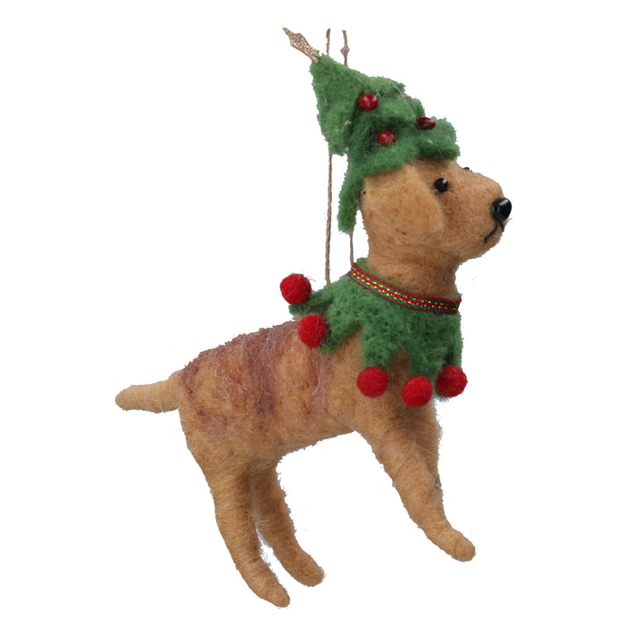 Gisela Graham Wool Mix Dog with Christmas Hat and Collar Decoration