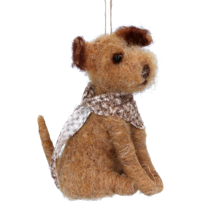 Gisela Graham Wool Mix Sitting Dog with Scarf Decoration