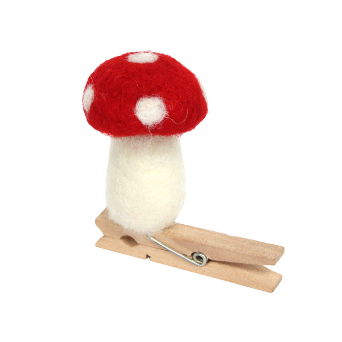 Gisela Graham Wool Mix Toadstool On Peg Decoration