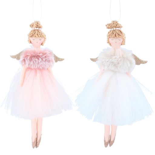 Gisela Graham Pink or White Fabric Fairies with Faux Fur Top Decoration