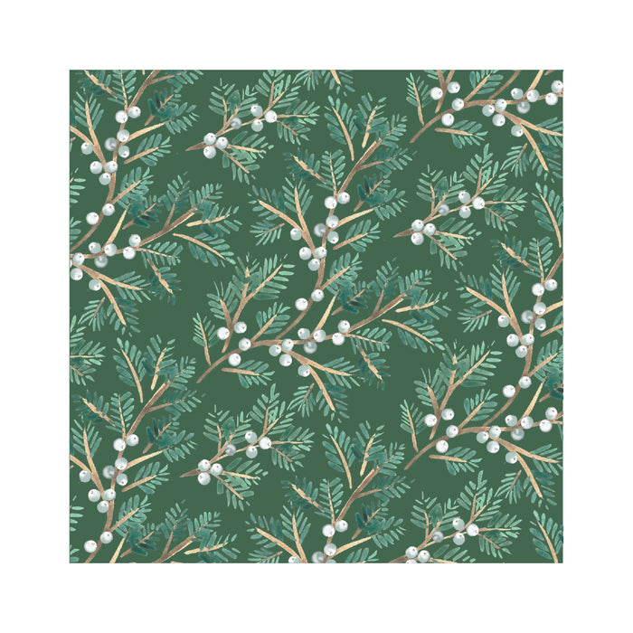 Gisela Graham Set of 20 Green Pine, White Berry Paper Napkins