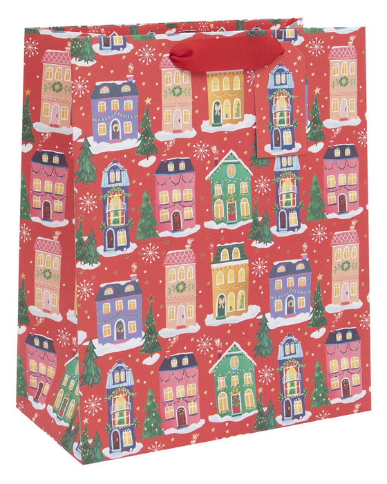 Glick Christmas Merry Mount Red House Large Gift Bag