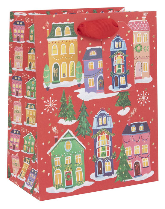 Glick Christmas Merry Mount Red House Medium Gift Bag