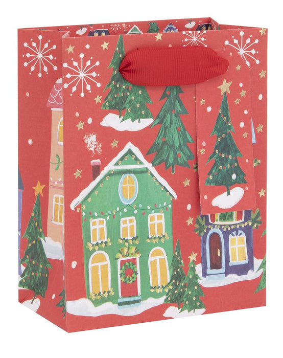 Glick Christmas Merry Mount Red House Small Gift Bag
