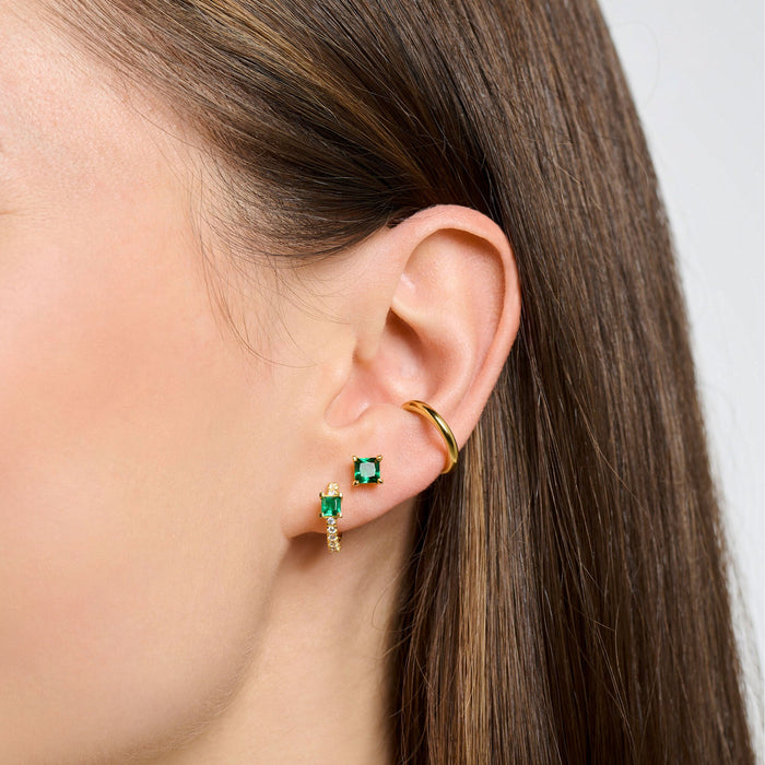 Thomas Sabo Gold Stud Earrings with Green Stone