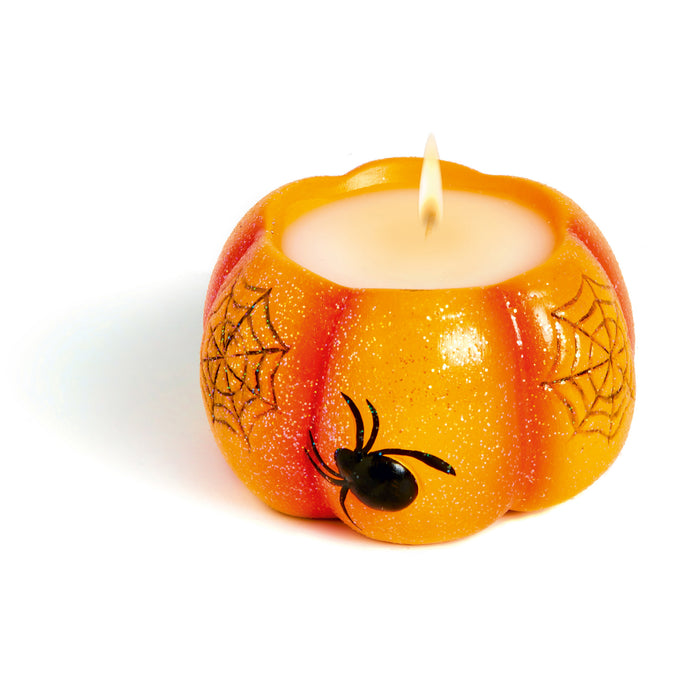 Halloween Ceramic Pumpkin With Spiders Candle