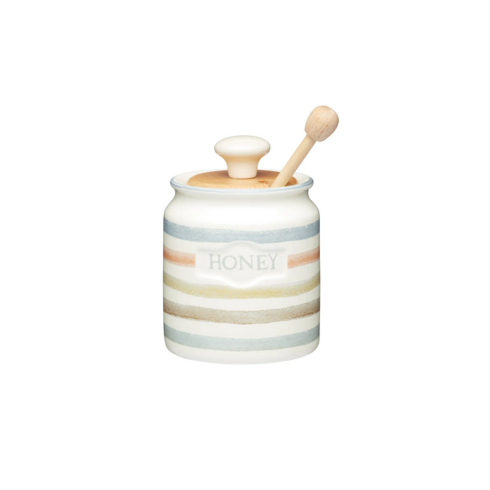 Classic Collection Striped Ceramic Honey Pot with Wooden Dipper