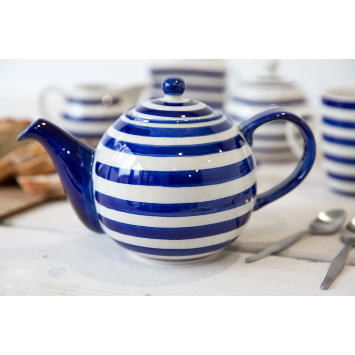 KitchenCraft London Pottery Globe® 4 Cup Teapot Blue Bands