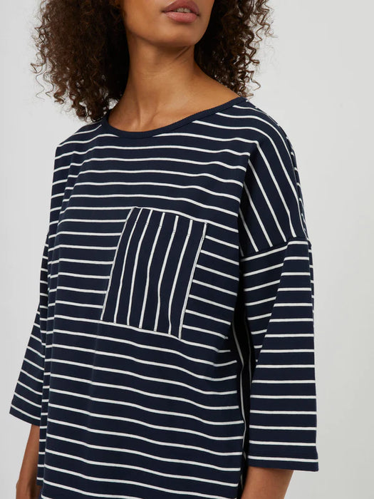 Great Plains Womens Jersey Stripe Pocket 3/4 Sleeve T-Shirt Summer Navy/Milk