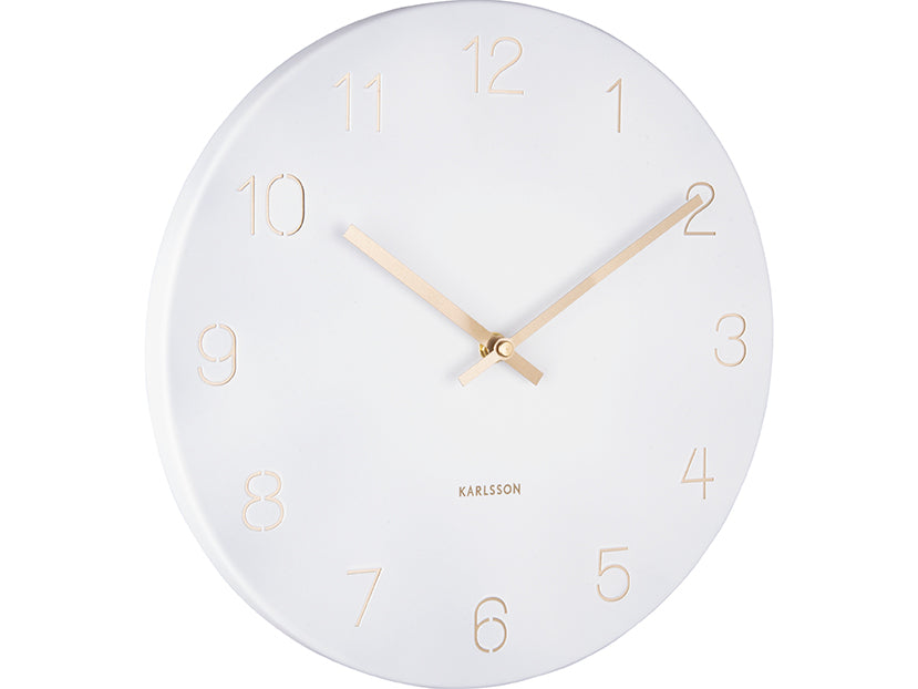 Karlsson Small White Wall Clock Charm Engraved Numbers — Maple Gifts