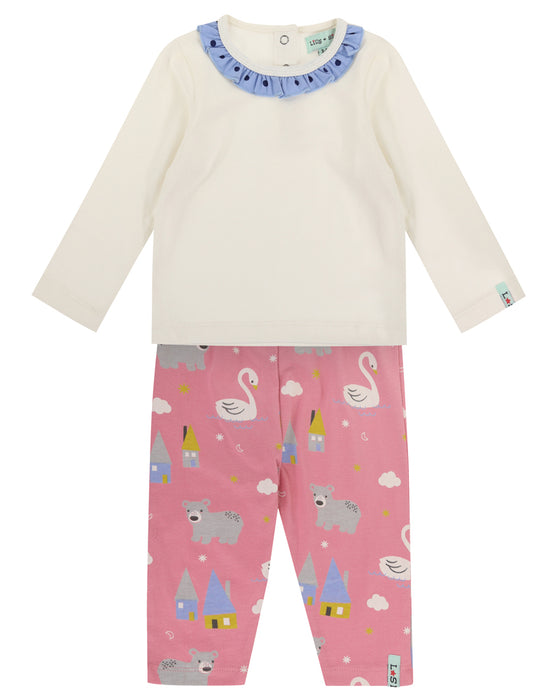 Lilly & Sid Frill Neck Top And Swan Leggings Set