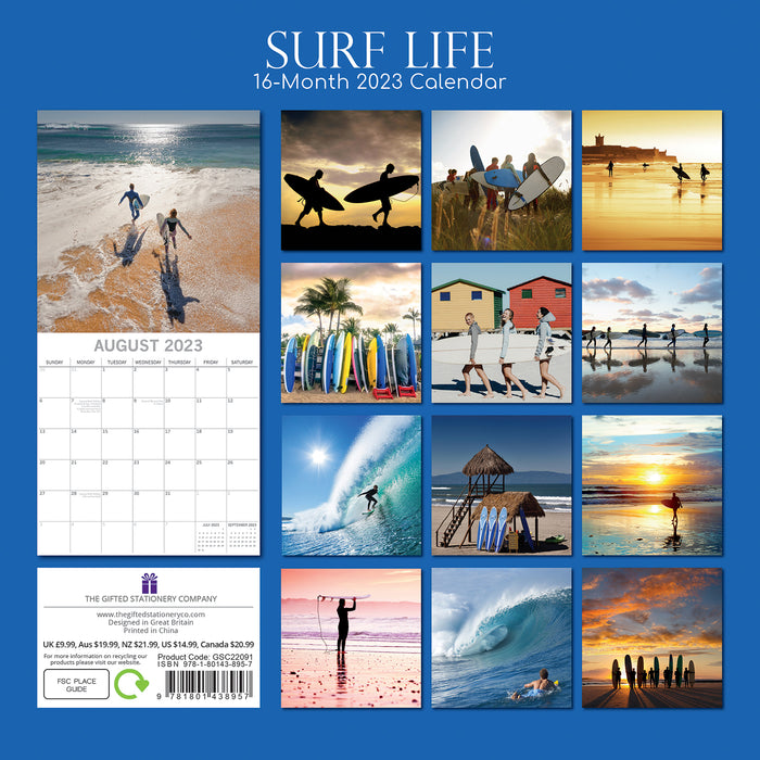The Gifted Stationary Company 2023 Square Wall Calendar - Surf Life