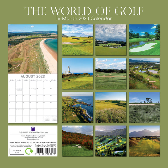 The Gifted Stationary Company 2023 Square Calendar - The World of Golf