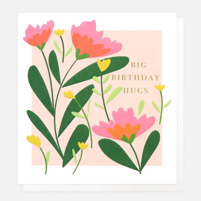 Caroline Gardner Hugs Pink Floral Birthday Card