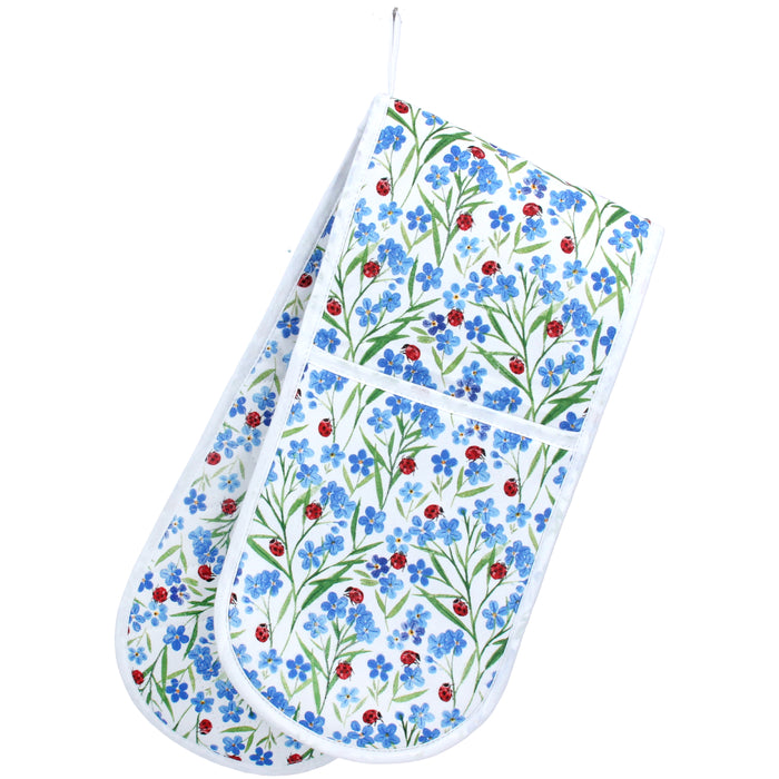 Gisela Graham Forget Me Not Ladybird Double Oven Glove