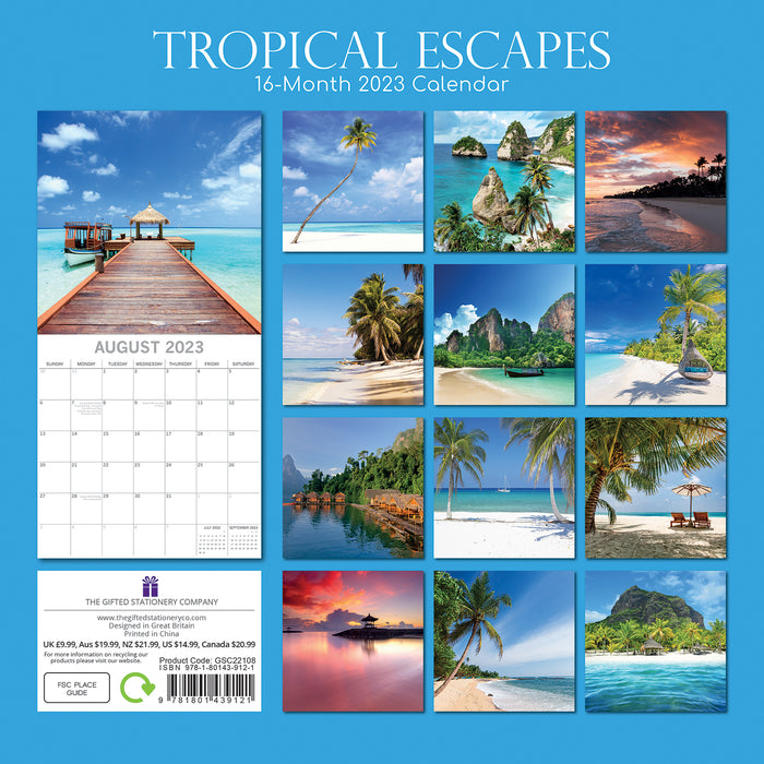 The Gifted Stationary Company 2023 Square Calendar - Tropical Escapes