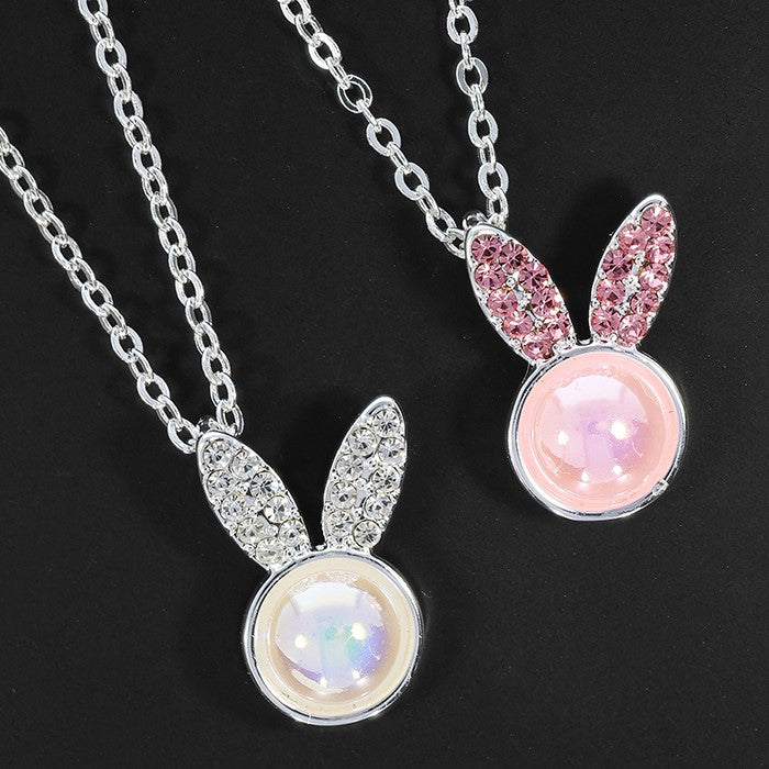 Girls Sparkle Silver Plated Bunny Ear Necklace