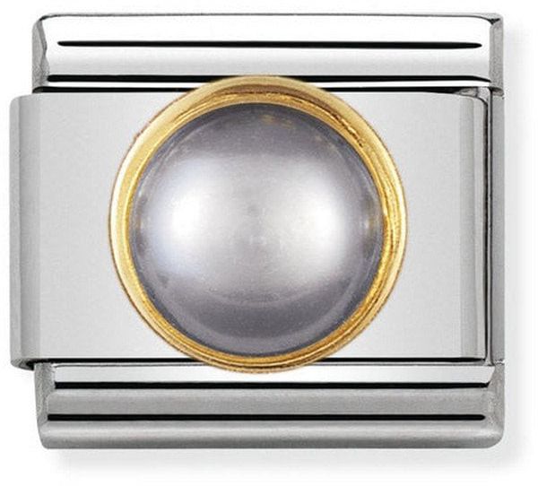 Nomination Classic Gold Classic Round Stones Grey Pearl Charm