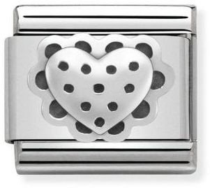 Nomination Classic Silver Lace Heart with Dots and Petal Border Charm