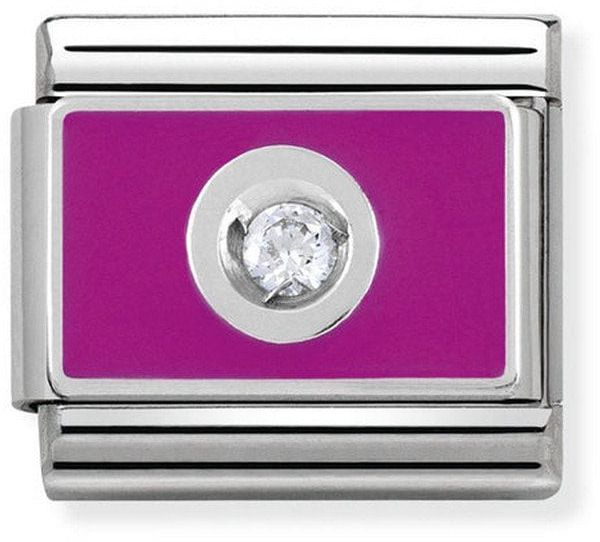 Nomination Classic Silver Cubic Zirconia Plate Pink With White Stone Charm