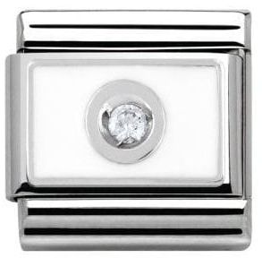 Nomination Classic Silver Cubic Zirconia Plate White With White Stone Charm