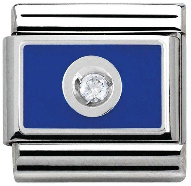 Nomination Classic Silver Cubic Zirconia Plate Blue With White Stone Charm