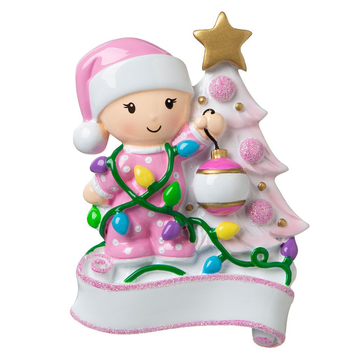 Baby Decorating a Tree Personalised Christmas Tree Decoration