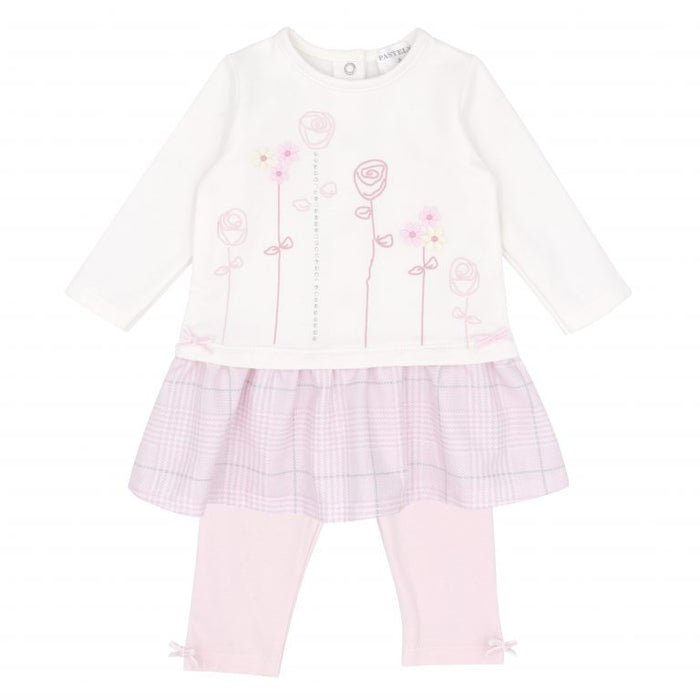 Pastels & Co Holly Cream & Pink 2 piece Dress and Leggings Set