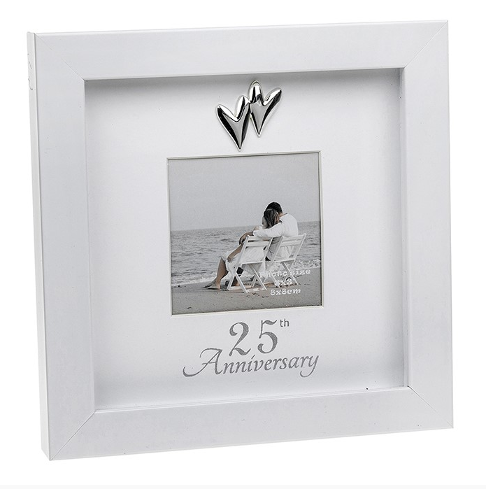 Modern White 25th Anniversary Photo Frame 3x3