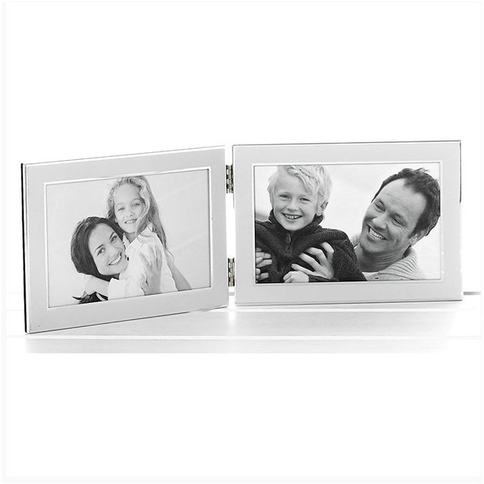 Plain White Silver Promotion Double Photo Frame 4x6