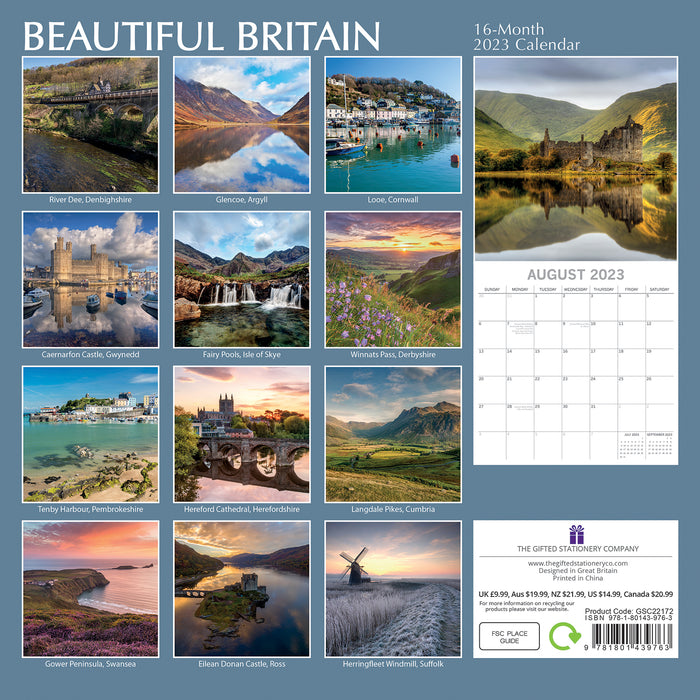 The Gifted Stationary Company 2023 Square Wall Calendar - Beautiful Britain