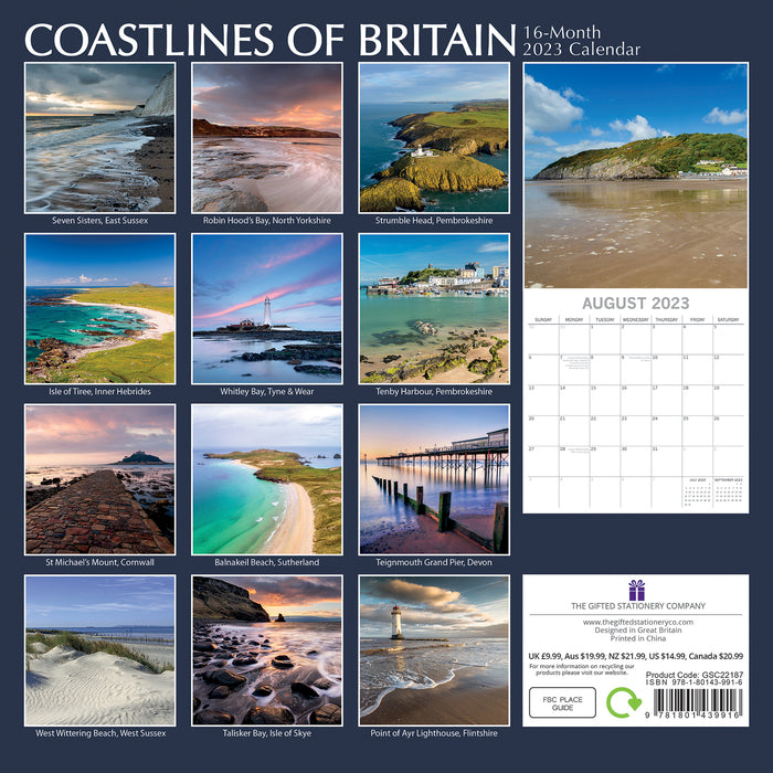 The Gifted Stationary Company 2023 Square Wall Calendar - Coastlines of Britain