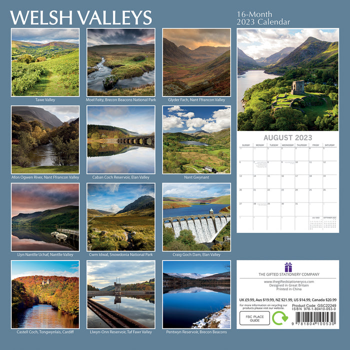 The Gifted Stationery Company 2023 Square Calendar - Welsh Valleys