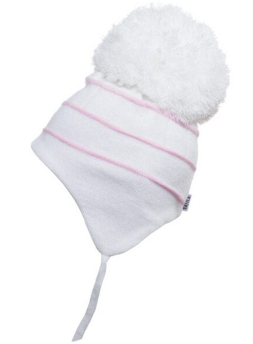 Sätila of Sweden Bobby White & Pink Stripped Pom-Pom Hat