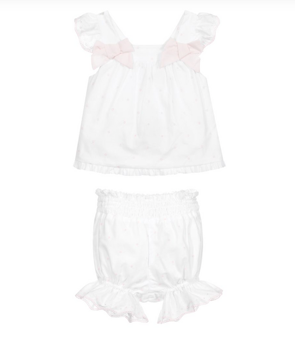 Patachou White & Pink Cotton Shorts Set