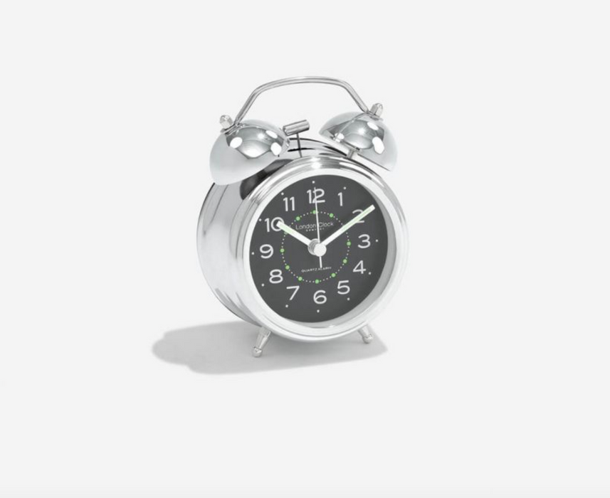 Silver & Black Twinbell Alarm Clock