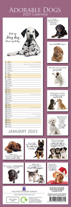 The Gifted Stationary Company 2023 Slimline Calendar - Adorable Dogs