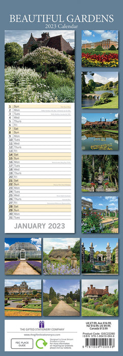 The Gifted Stationary Company 2023 Slimline Calendar - Beautiful Gardens