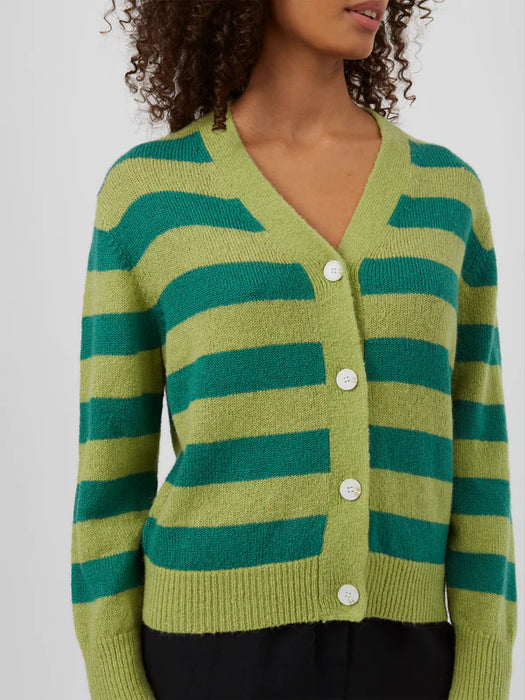 Great Plains Womens Summer Stripe Knit Cardigan Jade Green/Fresh Apple