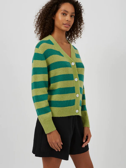 Great Plains Womens Summer Stripe Knit Cardigan Jade Green/Fresh Apple