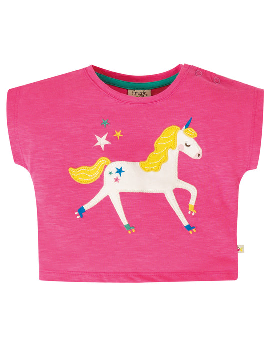 Frugi Sophia Slub T-shirt Flamingo/Unicorn