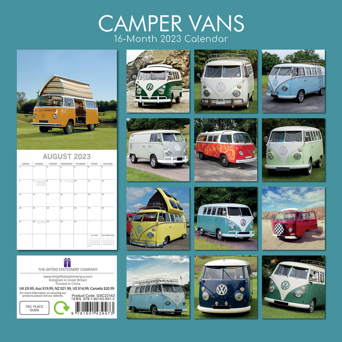 The Gifted Stationary Company 2023 Square Calendar - Camper Vans