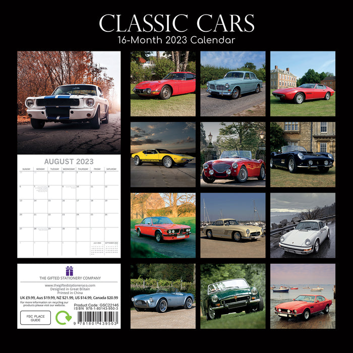 The Gifted Stationary Company 2023 Square Wall Calendar - Classic Cars