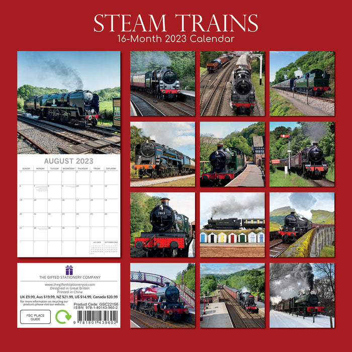 The Gifted Stationary Company 2023 Square Calendar - Steam Trains