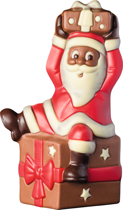 Decorated Hollow Milk Chocolate Santa on Present in Cello Bag
